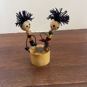 Vintage Wooden Painted Push Button Moving Dancing  Figurine 4"‎
